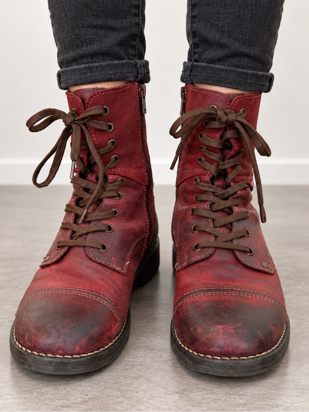 Taos Crave Burgundy Leather Suede Lace Up Combat Moto Boots 38